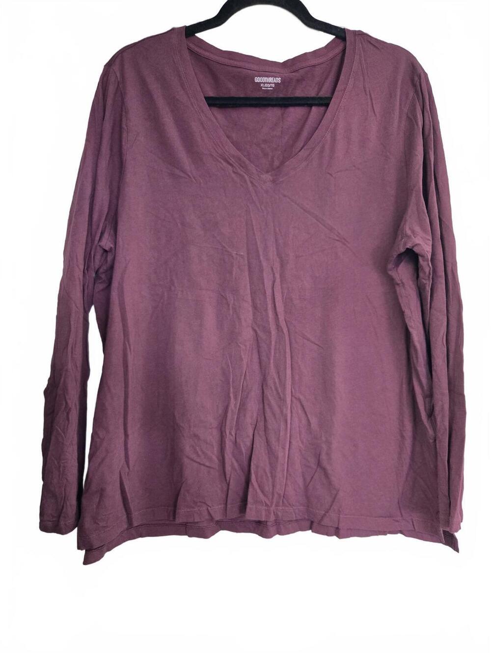 Goodthreads Women's Long Sleeve V-Neck Cotton Top XL Burgundy